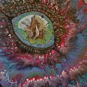 Art Print from my Original Work 12" x 12" "Dragon Eye Reflecting Castle"